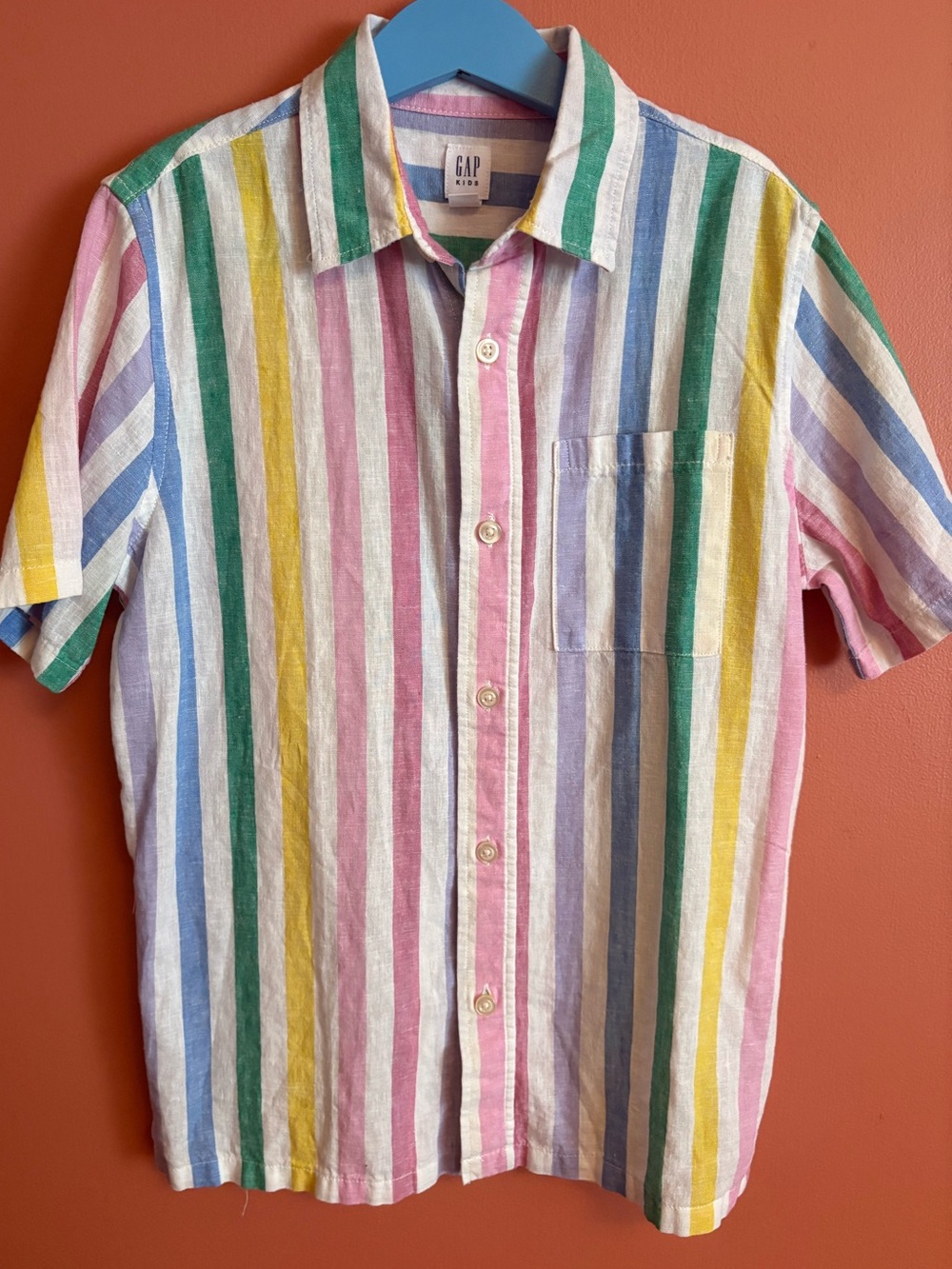 GAP Short Sleeve Striped Linen Shirt - Multicolor Boys M (8)